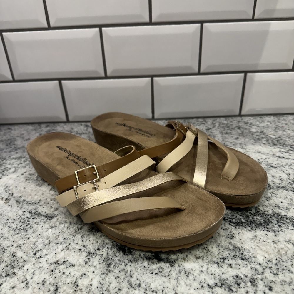 Walking Cradles Leather Sandals Penelope Rose Gold Comfort Women's 9.5 New Brown